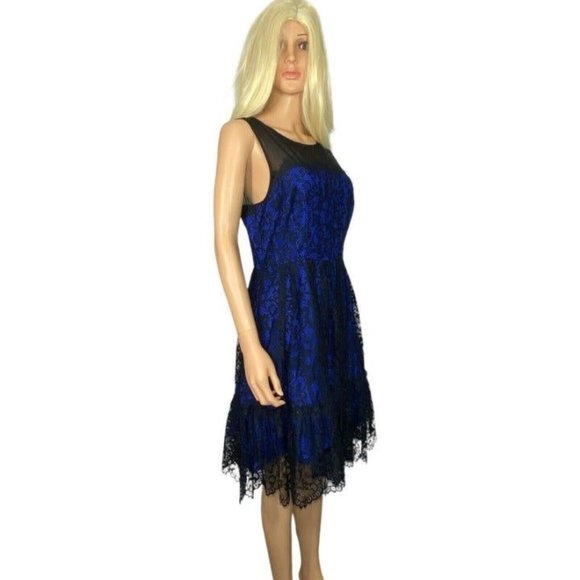 NWT Anthropologie Moulinette Soeurs Size 8 Blue Black Lace Party Dress $178 - Picture 5 of 12